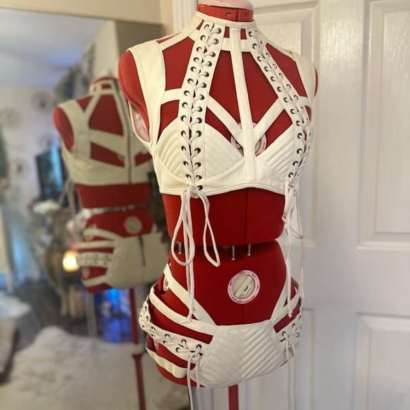 Dolls Kill Other - 2 Piece CLUB EXX Cream Faux Leather Festival Rave Party Set! Women’s M/S NWT !!